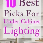 says 10 Best Picks for Under Cabinet Lighting with photo of a kitchen with under cabinet lighting