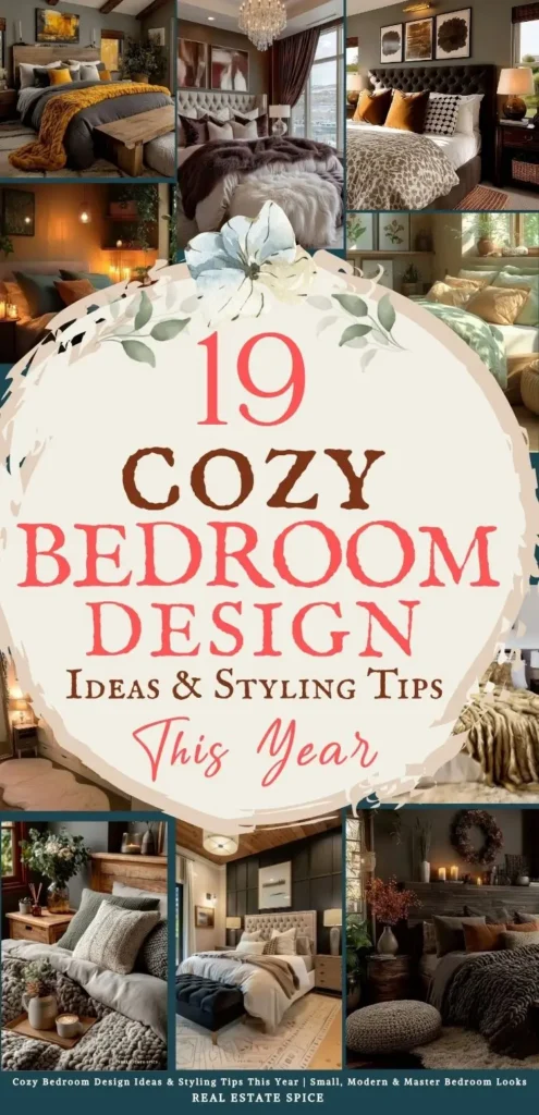 says 19 cozy bedroom design ideas and styling tips this year with 7 photos of cozy bedrooms below says Cozy Bedroom Design Ideas & Styling Tips This Year | Small, Modern & Master Bedroom Looks