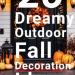 says 25 dreamy outdoor fall decoration ideas with photo of fall front porch