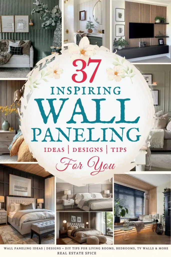 says 37 inspiring wall paneling ideas designs tips with 8 photos of homes with wall paneling below says Wall Paneling Ideas Designs + DIY Tips for Living Rooms, Bedrooms, TV Walls & More