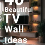 says 40 beautiful tv wall ideas with photo of a tv wall