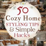 says 50 cozy home styling tips and simple hacks with 6 photos of cozy style homes below says the cozy home styling tips and simple hacks guide
