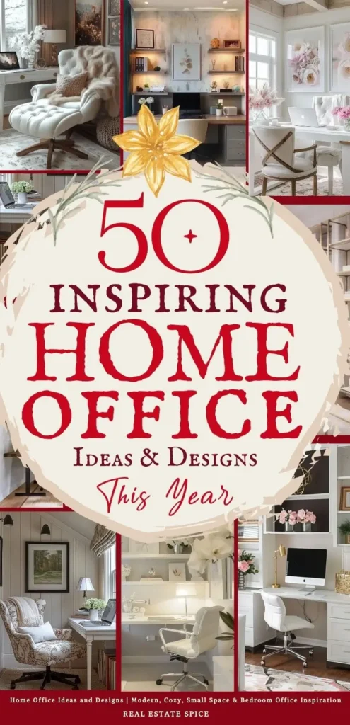 says 50 inspiring home office ideas and designs this year with 6 photos of home offices below says Home Office Ideas and Designs | Modern, Cozy, Small Space & Bedroom Office Inspiration