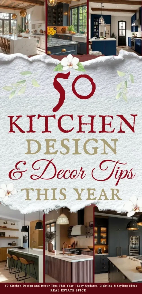 says 50 kitchen design and decor tips this year with 6 photos of kitchens below says 50 Kitchen Design and Decor Tips This Year Easy Updates, Lighting & Styling Ideas