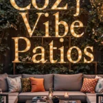 says cozy vibe patios design and styling tips w a photo of a backyard patio