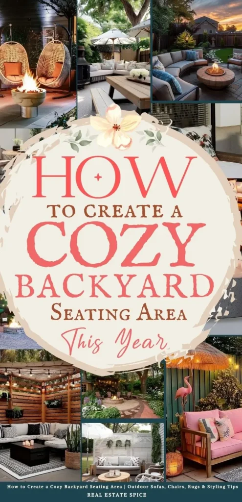 says how to create a cozy backyard seating area this year with 7 photos of backyard seating areas below says How to Create a Cozy Backyard Seating Area Outdoor Sofas, Chairs, Rugs & Styling Tips