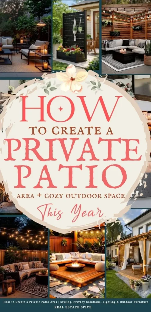 says how to create a private patio area plus cozy outdoor space this year with 6 photos of patios below says How to Create a Private Patio Area | Styling, Privacy Solutions, Lighting & Outdoor Furniture