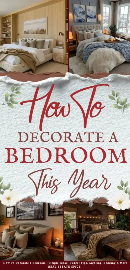 says how to decorate a bedroom this year with 4 photos of bedrooms below says How To Decorate a Bedroom Simple Ideas, Budget Tips, Lighting, Bedding & More