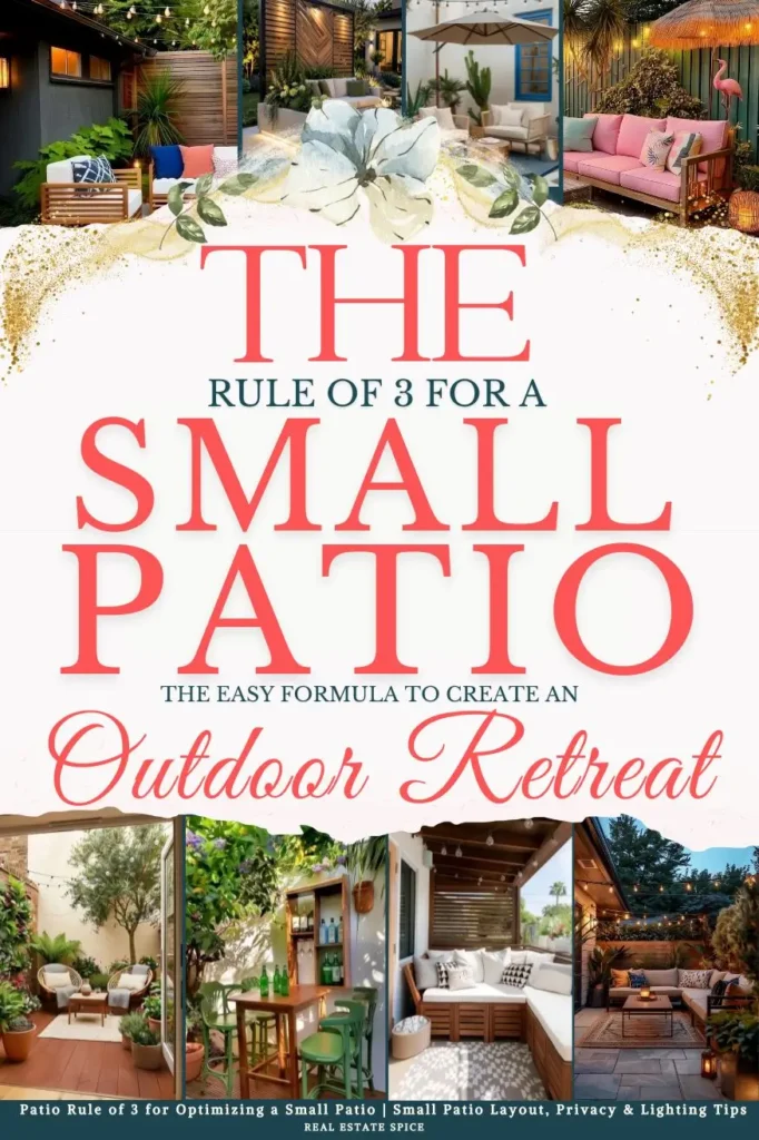 says the rule of 3 for a small patio the easy formula to create an outdoor retreat with 8 photos of small patios below says Patio Rule of 3 for Optimizing a Small Patio | Small Patio Layout, Privacy & Lighting Tips