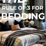 says the rule of 3 for bedding to create a bedroom retreat with a photo of a bedroom with bedding