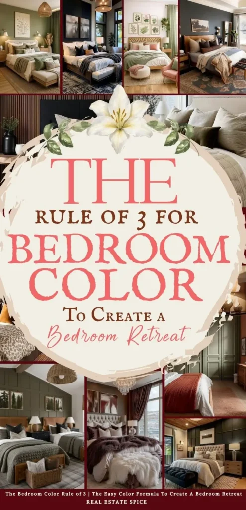 says the rule of 3 for bedroom color to create a bedroom retreat with 8 photos of bedrooms designed with color below says The Bedroom design Color Rule of 3 | The Easy Color Formula To Create A Bedroom Retreat