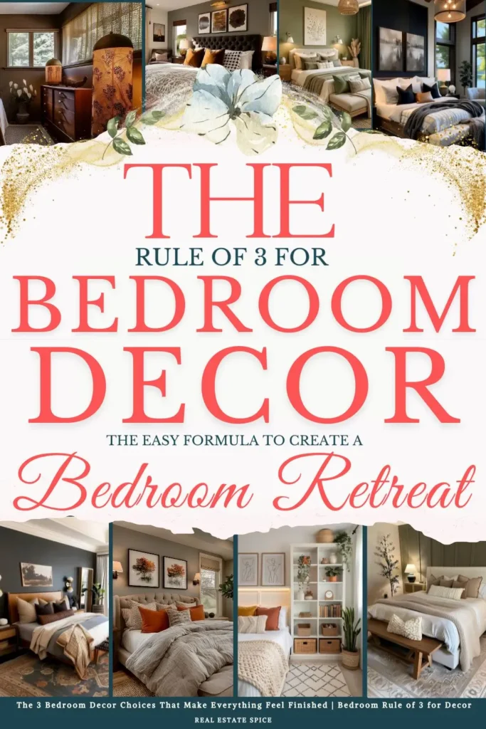 says the rule of 3 for bedroom decor the easy formula to create a bedroom retreat with 8 photos of bedrooms below says The 3 Bedroom Decor Choices That Make Everything Feel Finished | Bedroom Rule of 3 for Decor