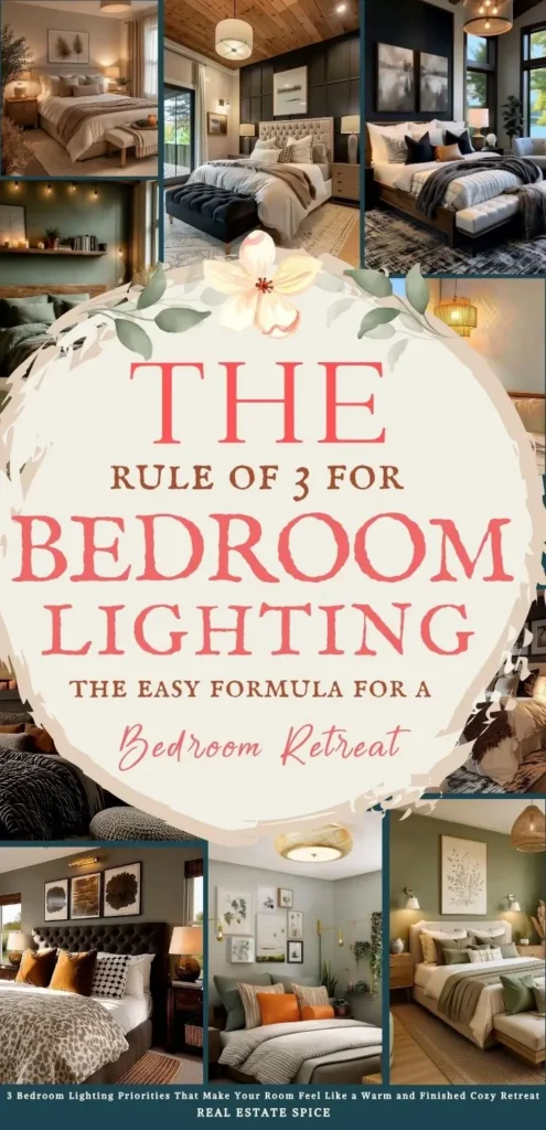says the rule of 3 for bedroom lighting the easy formula for a bedroom retreat with 7 photos of bedrooms with lighting below says The 3 Bedroom Lighting Priorities That Make Your Room Feel Like a Warm, Polished and Cozy Retreat