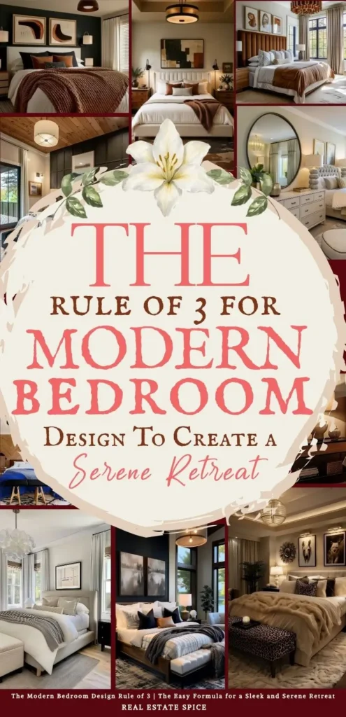 says the rule of 3 for modern bedroom design to create a serene retreat with 7 photos of modern bedrooms below says The Modern Bedroom Design Rule of 3 | The Easy Formula for a Sleek and Serene Retreat