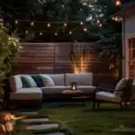 small backyard with garden lights string lights lantern