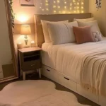 small bedroom with walking path