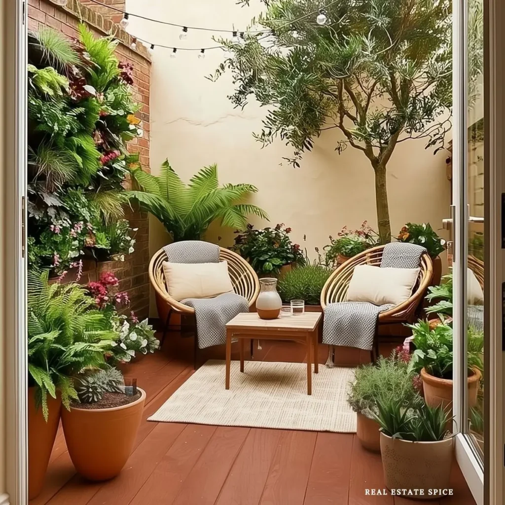 tiny outdoor patio with small outdoor area rug