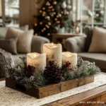 tray with christmas winter decorations on it