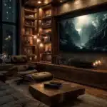 tv wall with dark wood accent colors