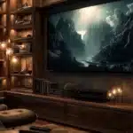 tv wall with dark wood accents