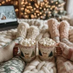 two children cozy on a couch with textured throw blanket
