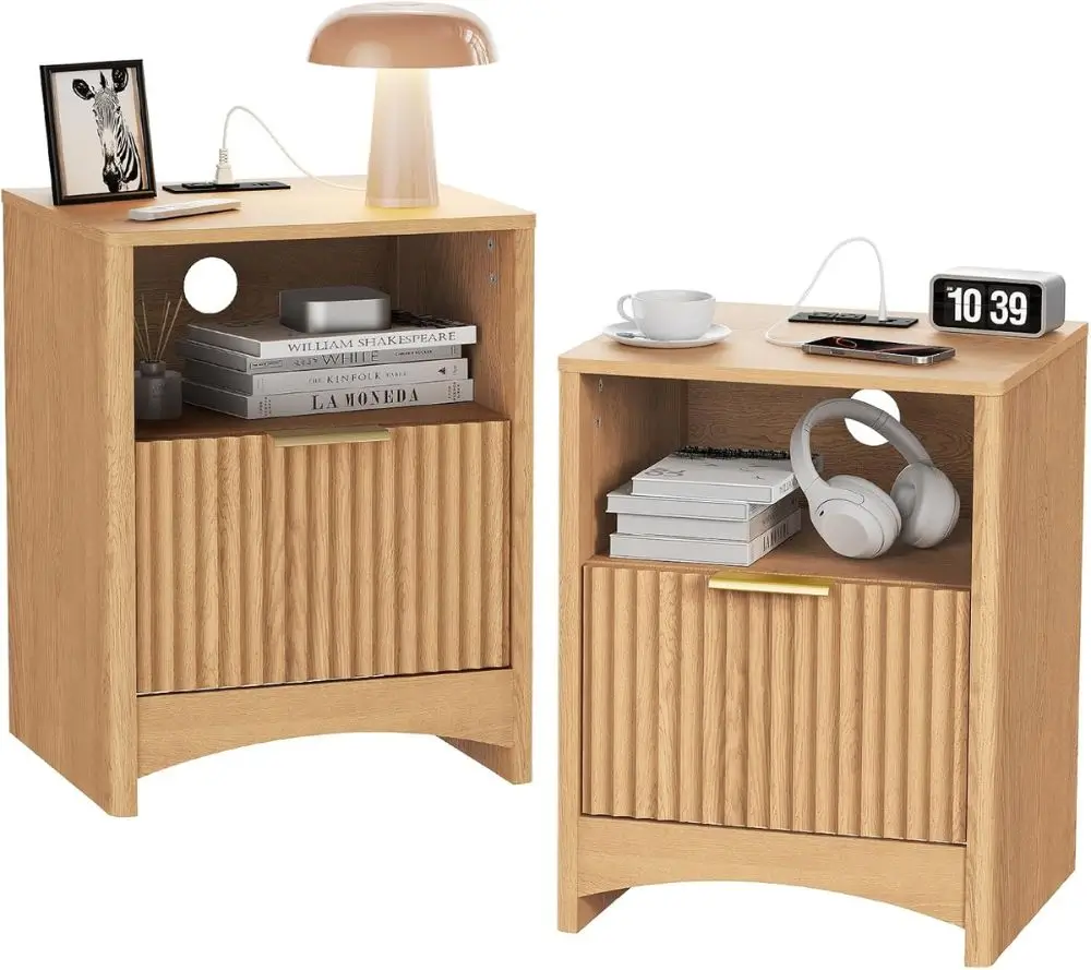 two nightstand wood fluted space open