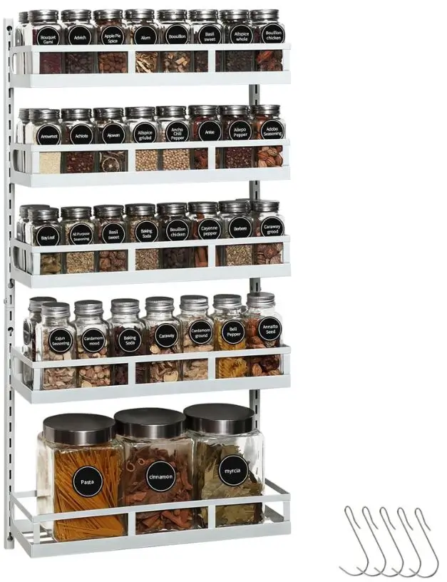 wall mount spice rack 5 tiers