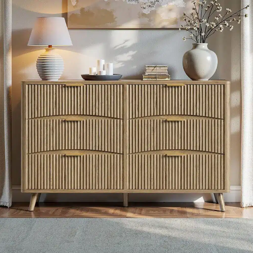 wide fluted dresser with 6 drawers