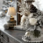 winter decorated dresser in bedroom