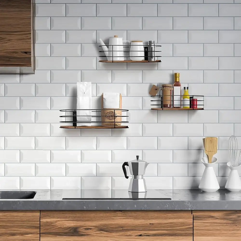 wood floating shelf with enclosed iron