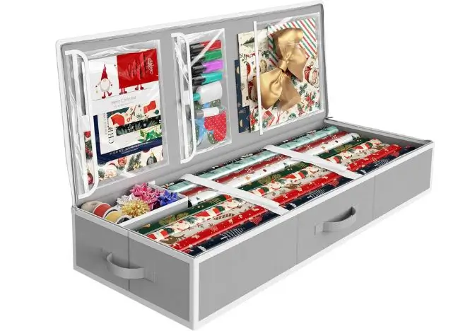 wrapping station paper bows cards pens ribbon